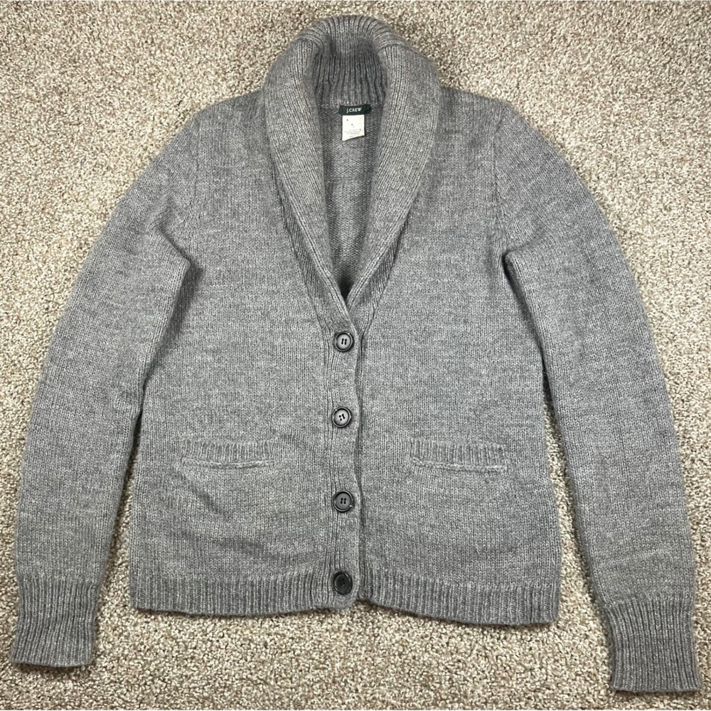 J.Crew Womens Gray Alpaca Merino Wool Blend Shawl Collar Cardigan Sweater Small